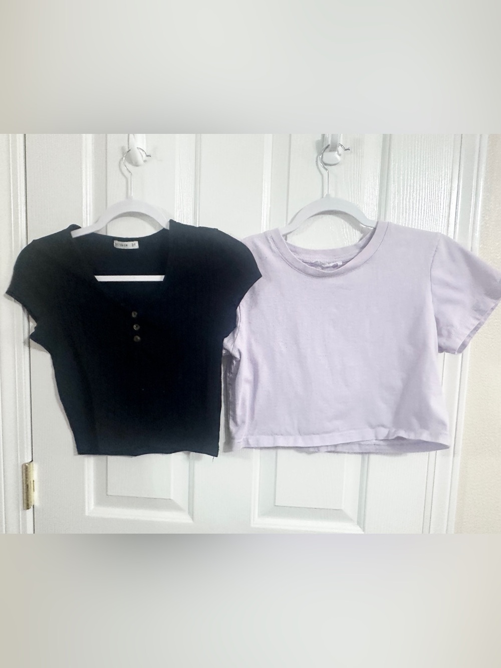Cotton On Black & Light Lavender Cropped Tee Duo